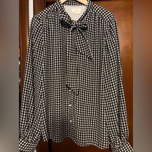 Kate Spade Black and White Houndstooth Blouse NWOT XL